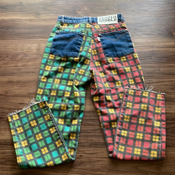 Ragged Jeans W24 plaid bi-color red and green jeans - Picture 3 of 3
